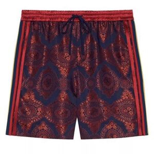 Gucci Red And Navy Striped Lines Floral Print Men’s Shorts